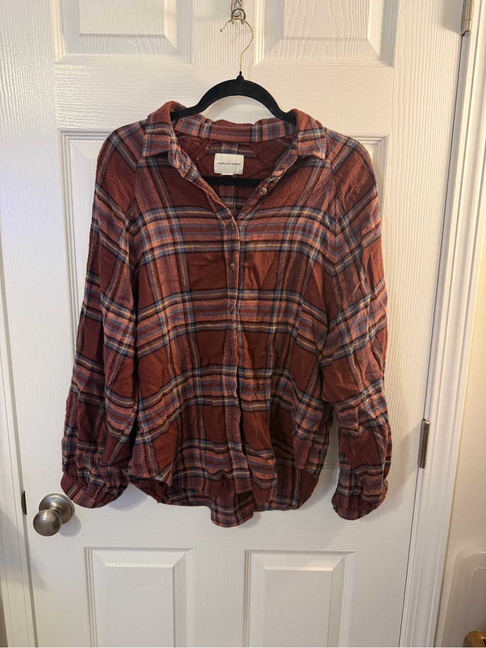 American Eagle Outfitters Rust Plaid Utility Shirt Jacket